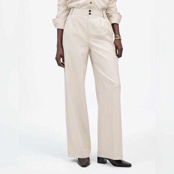 Madewell Harlow Wide-Leg Trouser in Brushed Twill in Pebble Stone Size 10 NWT - Picture 1 of 16